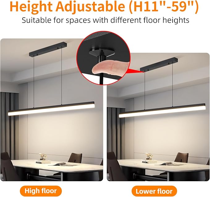 Modern Linear Pendant Light, 47IN Modern Chandelier with Remote Control 3000k-6500K Adjustable Color Temperature，Aluminum Island Lighting Lamp for Dining Room, Living Room