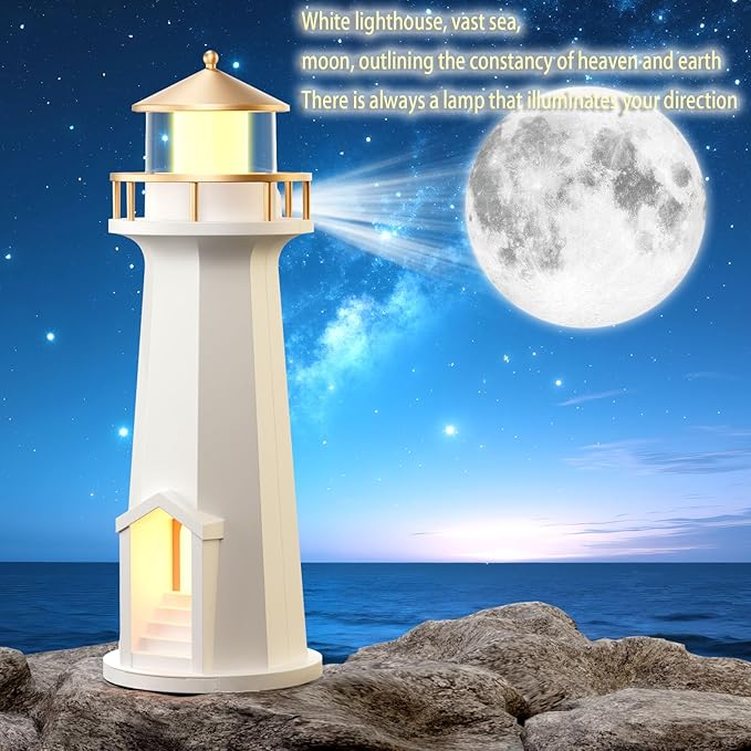 Light House Night Light with Speaker, Moon Projection Lamp, Wireless Phone Charger, Ambient Light