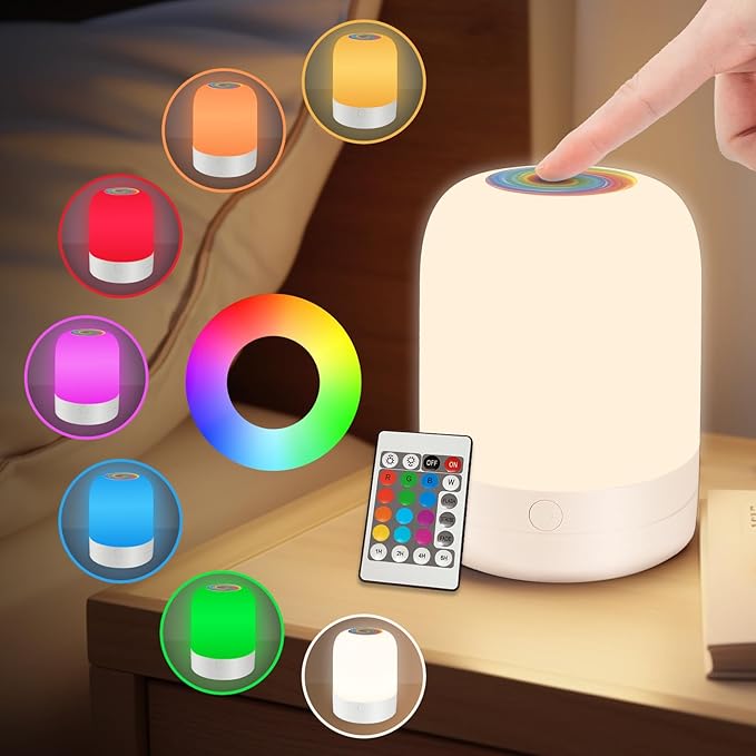 Small Kids Night Light, 13 Color Dimmable LED Lamp, Portable Stepless Dimming, Color Changing Touch Nursery Lamp, Rechargeable Toddler Night Light