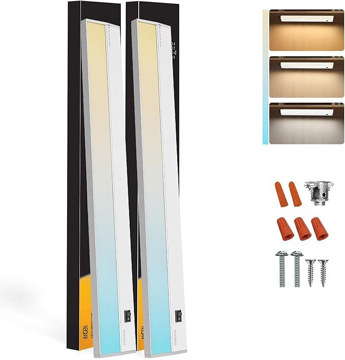 Ansen 2Packs of Under Cabinet Lighting Hardwired, 48in 26W 1720LM Dimmable Led Light for Kitchen/Closet, CRI 92+, R9 90+, 3 Color Temperature, 3000K/4000K/5000K(Warm White, Cool White, Daylight)