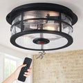 Upgraded Motion Sensor Outdoor Ceiling Light with Remote Control, Adjustable 4 Modes Sensor Dusk to Dawn 2-Light Exterior Light Fixture with Water Ripple Glass and for Porch,Patio,Garage