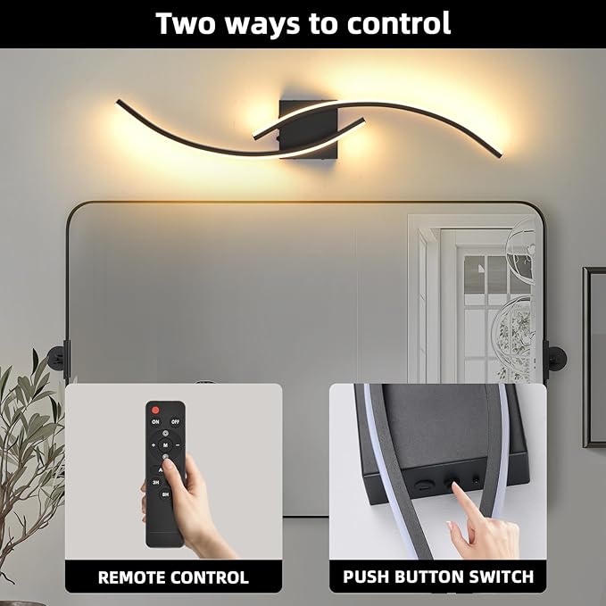 Battery Operated Wall Sconce Set of 2, 3000K-6000K LED Dimmable Battery Wall Sconces with Remote Control, USB Rechargeable 31.4" Black Wireless Wall Lights for Living Room, Bedroom, Staircases