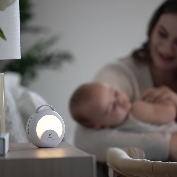 Baby Delight Dewdrop Sound Machine | Portable Baby Noise Machine & Travel Nightlight | 30 Sleep Sounds | Lullabies, Nature Sounds, White Noise & More | 8 Light Colors | Voice Recorder | Rechargeable