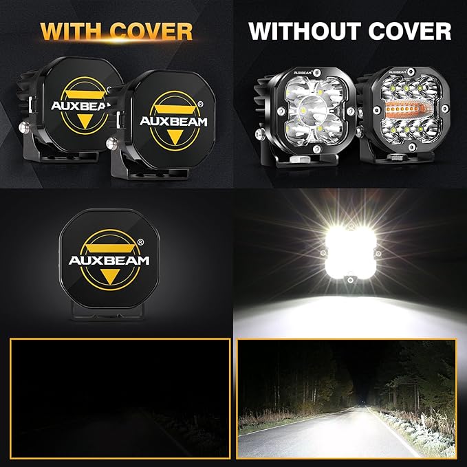 Auxbeam XP-Ultra Series 3 Inch Black Protective Light Covers, Offroad LED Pods Lens Cap, On Road/Off Road, Snap-On Design, for 3" Specific Light Models, 2 Packs