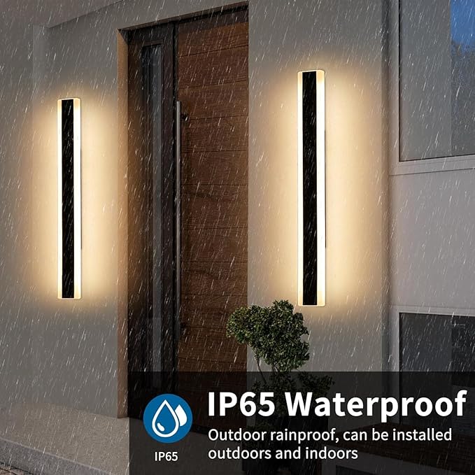 2 Pack 31.4inch Modern Outdoor LED Wall Sconces, Dimmable 3000K-6000K with Remote Control, IP65 Waterproof Black Aluminium Long Exterior Wall Light Fixture for Porch, Patio, Garage, Yard