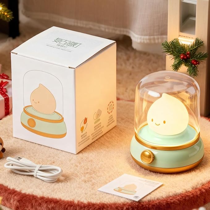 Cute Kids Night Light for Nursery - Retro Rechargeable Light with Timer, Cozy Desk Lamp Gift for Kids, Toddler & Mom | Desk Accessories (Green)