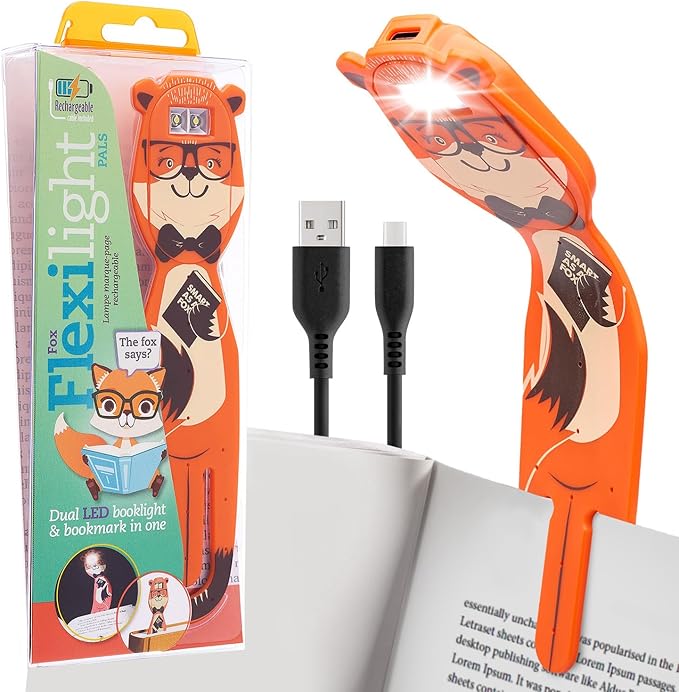 Gifts for Readers & Writers Bookmark Reading Lights Fox 2in1 Clip On Bookmark Kids Light for Reading in Bed, Rechargeable Travel Cute Lights, 20 Lumen LED