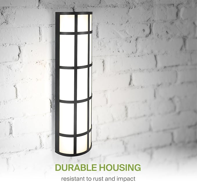ASD 24 Inch LED Outdoor Wall Mount Light Fixture with Grid - Matte Black Modern Wall Sconce - 25W 120-277V 3000K 4000K 5000K Adjustable - Dimmable Exterior Lights - Front Door, Patio - ETL