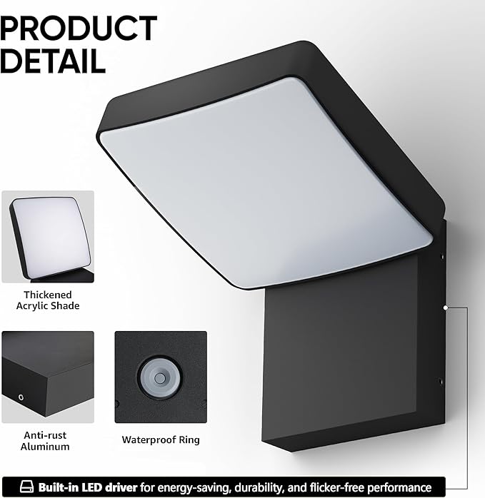 LED Rotatable Outdoor Wall Light 2-Pack, 350° Adjustable Head, Modern Porch Light for House Garage Patio, 2700K Warm White, IP65 Waterproof Matte Black Aluminum Modern Sconce