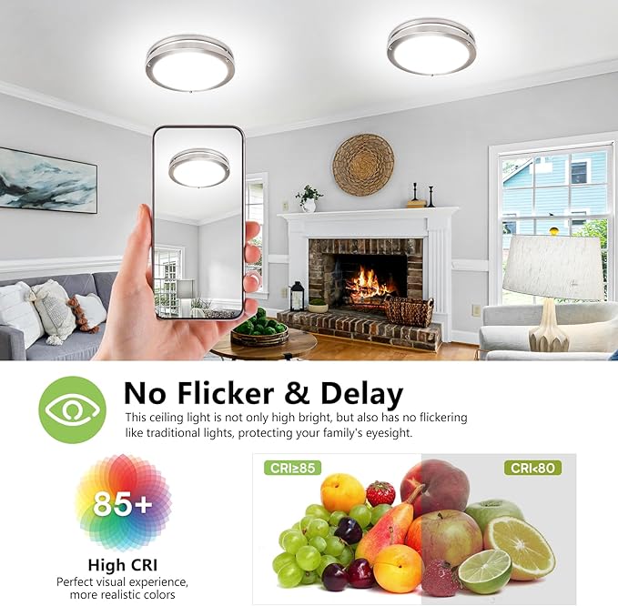 13 Inch Led Ceiling Light Fixture - 4 Pack 36W Flush Mount Ceiling Lights dimmable 3600LM 3000K/3500K/4000K/5000K/6000K Luxurious Nickel for Kitchen Hallway Stairwell Bedroom Bathroom