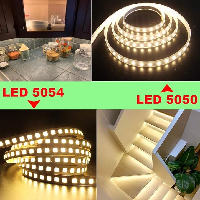 LED Light Strip, 16.4ft 600 Units SMD 5054 LEDs(5050 Upgraded), 16000LM Flexible 12V DC Waterproof IP65 Light Strips, LED Ribbon, DIY Christmas Home Kitchen Indoor Party Decoration (Warm White 3500K)