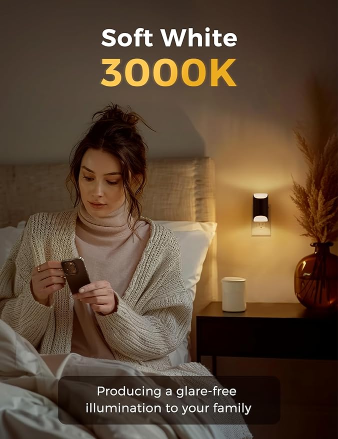 L LOHAS LED Night Light, Night Lights Plug into Wall, 0-100LM Dimmable Night Lights, Dusk to Dawn Sensor, Soft White 3000K, 1W LED Nightlight for Hallway Decor, Bathroom, Stairs, Bedroom, 2 Pack