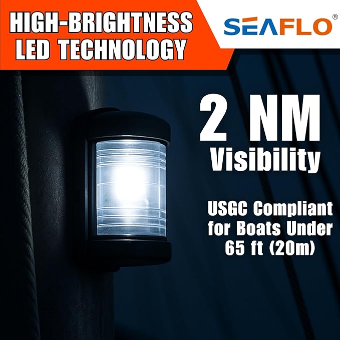 SEAFLO 11 Series Mini Sized LED White Masthead light Navigation Light – 12V, 1W, IP67 Waterproof, 2NM Visibility, High-Brightness, for Boats Under 65 ft (20m) – 4-Year Warranty (Masthead/Black)