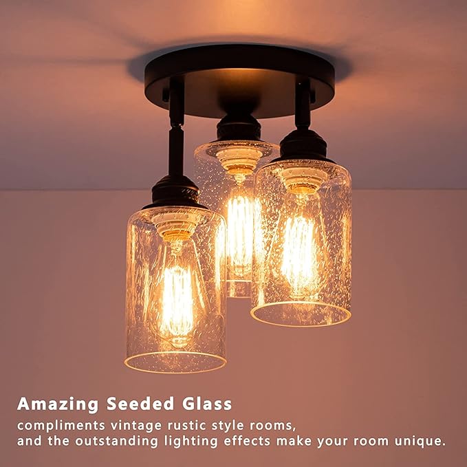 3 Pack Clear Seeded Glass Lamp Shades, 5.9in Height, 3.9in Diameter, 1.7in Fitter, Cylinder Bubble Glass Shade Covers, Seeded Glass Replacement for Pendant Light Chandelier Wall Sconce