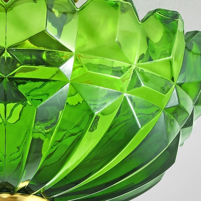 Semi Flush Mount Ceiling Light, 3-Light Kitchen Ceiling Lighting Fixtures with Green Glass Lampshade, Gold Modern Chandelier for Living Room Bedroom Hallway