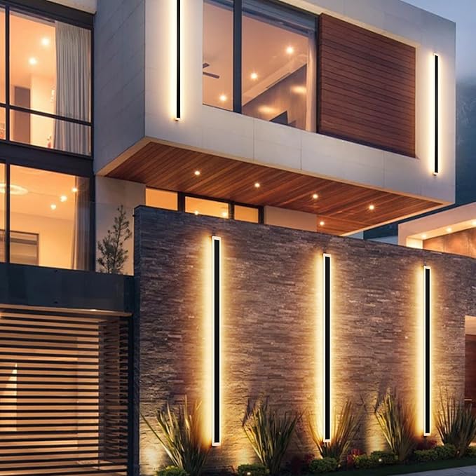 Aipsun Outdoor Wall Lighting 1 Pack, Black LED Exterior Sconces 3000K,31.5inch Modern Outdoor Wall Light Fixtures for House Courtyard Balcony Porch