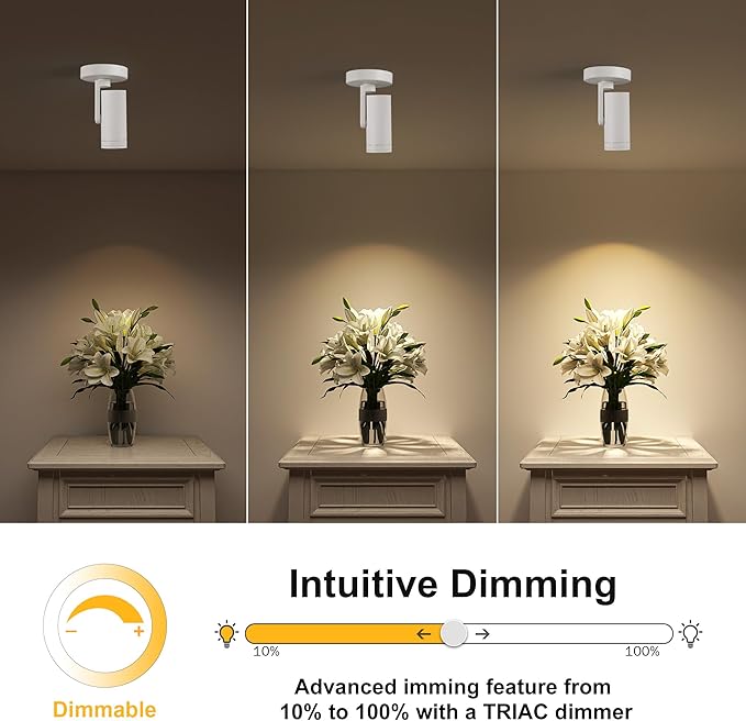 12W LED Dimmable Zoomable Ceiling Spotlight Indoor – Adjustable Wall Surface Mount Accent Light for Home Corridor, Picture, Plants & Painting | Warm White 3000K CRI 97, Flicker-Free, White