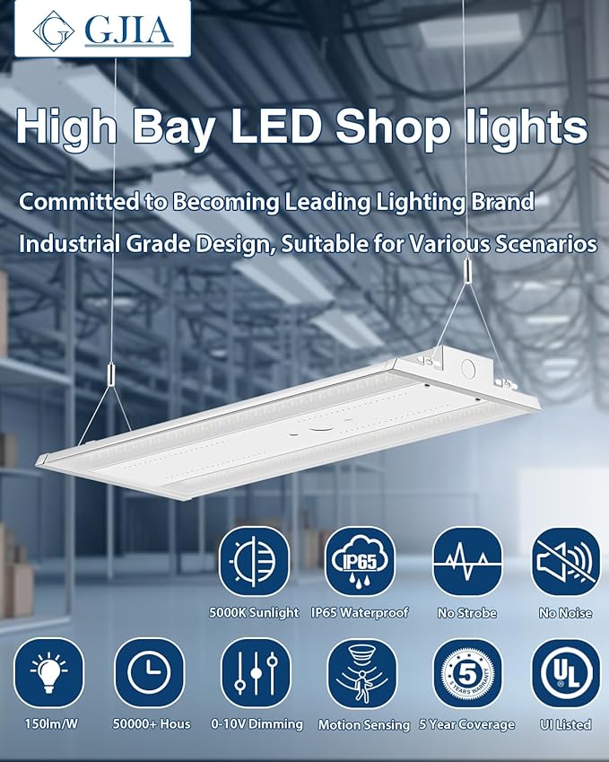 400W 4FT Linear High Bay LED Shop Lights,2-Pack of Adjustable 400W/320W/240W/160W, 60,000LM LED High Bay Lights, 150LM/W, 0-10V Dim, 120-277V, 5000K Daylight for Warehouse Workshops - UL