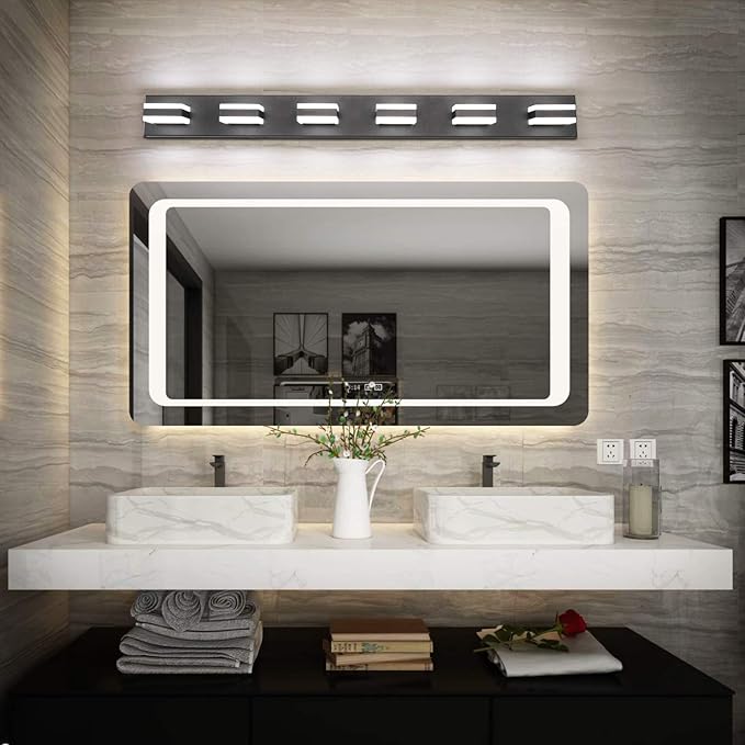 SOLFART Modern LED Vanity Light Matt Black Vanity Light Bathroom Lighting Fixture Over Mirror 6 Lights