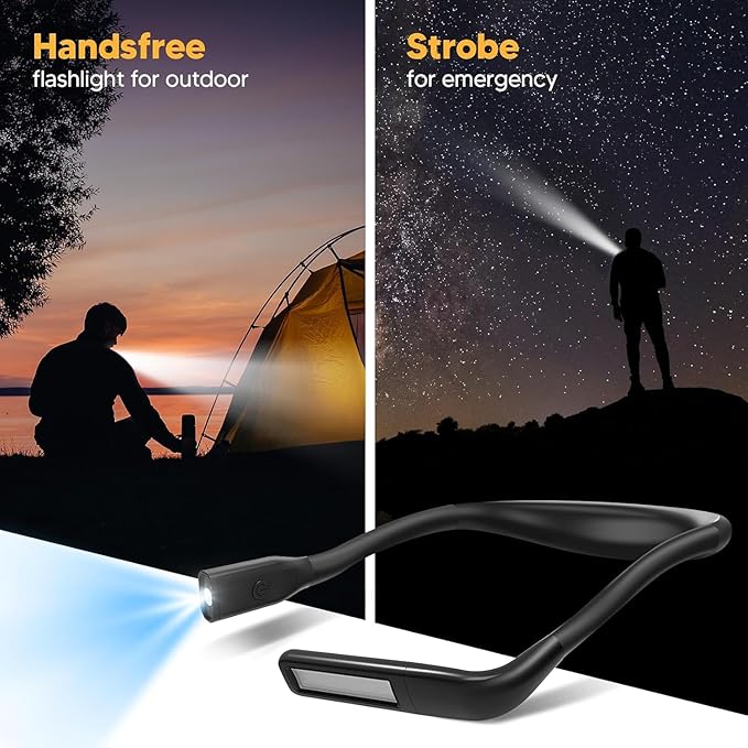 Neck Reading Light Book Lovers Gifts, Rechargeable 2000mAh 10-80Hrs Eye-friendly Wide Lamp Book Light, Birthday Christmas Stocking Stuffers for Men Women Readers, Camping Knitting Crochet Accessories