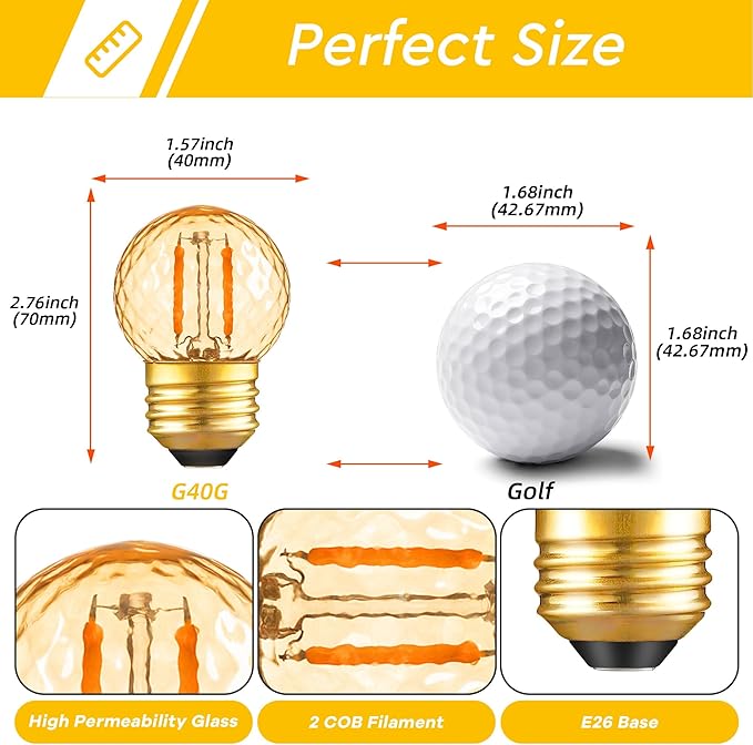 G40 LED Low Watt Light Bulbs Warm Glow E26 Amber 1W 10 Watt Light Bulb,Low Lumen Light Bulb Small Edison Short Decorative Dim Light Bulbs for Lamp,Bedroom,Warm White 2200K 100LM,Non Dimmable,15PACK