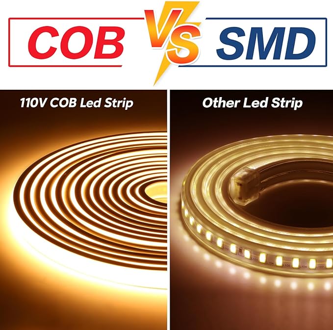 Waterproof LED Strip Lights 16.4 ft IP67 Cuttable Rope Lights 5M AC 110V 120V Light Stip 320LEDs 3000K Super Bright Warm White with US Plug for Bedroom Kitchen Under Cabinet Closet Mirror