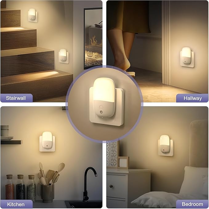 Night Lights Plug into Wall, Dimmable, with On Off Switch Led Night Light Plug in, Automatic Dusk to Dawn, 0.5W, 3000K Soft Warm, for Adults Kids Room Bedroom Bathroom Hallway Kitchen