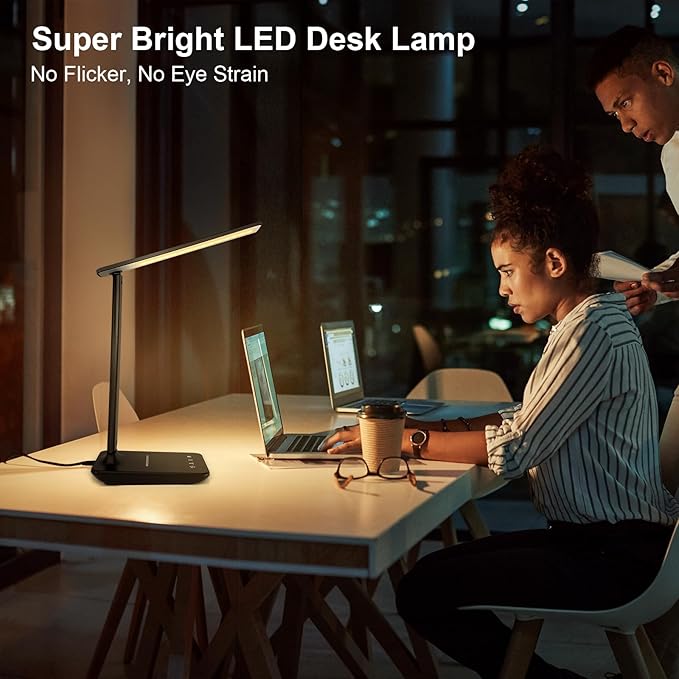 shinelife LED Desk Lamp for Office Home, Bright Desk Light with USB Charging Port, Adjustable Dimmable Desk Lamps 5 Modes 5 Brightness, Touch Study Lamp for Nail, Craft, Puzzle, Sewing, Study, Black