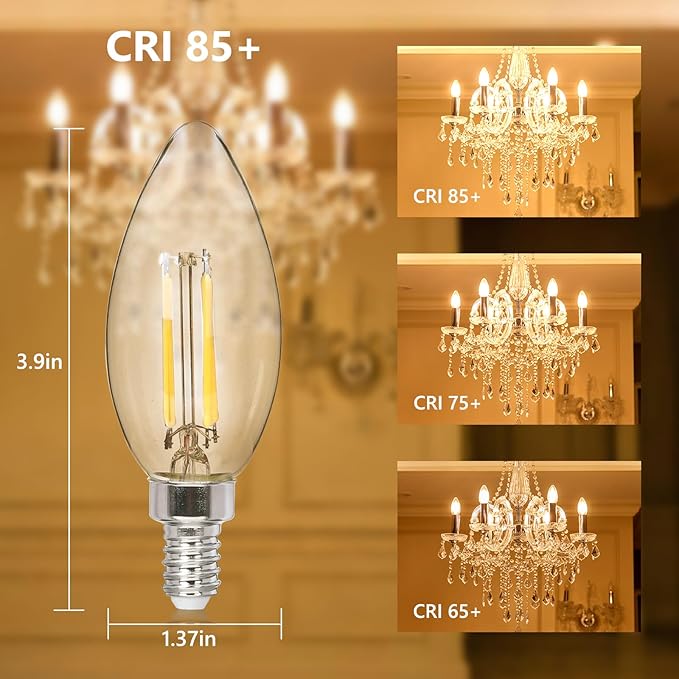 6Pack Candelabra Light Bulbs B11 Candle Light Bulbs E12 Led Bulb, Support 120V Dimming 3.5w Equivalent to 38w,Suitable for Chandelier Wall Lamp 2700K Warm White