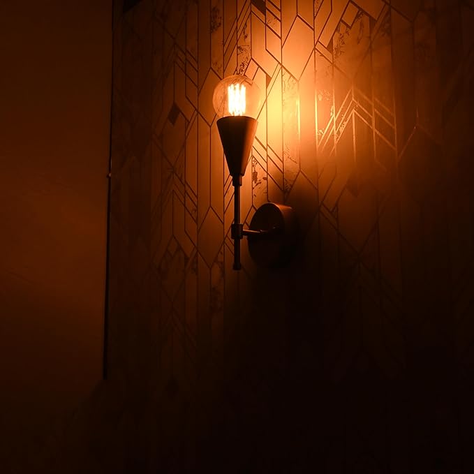 Industrial Brass Wall Sconce Light Fixture – Mid-Century Modern Cone Design | LED & Vintage Edison Bulb Compatible | Hardwired Accent Lighting for Hallway, Bedroom, Entryway (2)