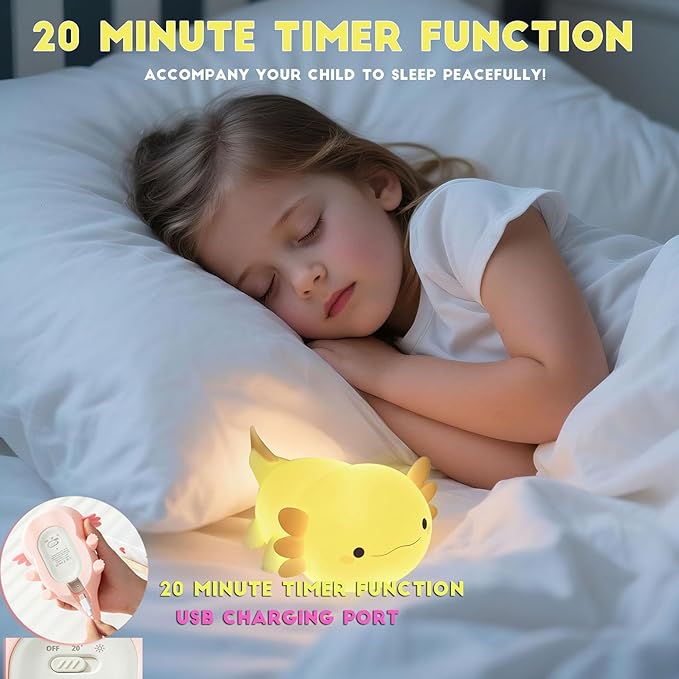 DREAMING MY DREAM Axolotl Night Light for Kids,Cute Axolotl Gifts lamp Rechargeable Light Table Bedside Lamp,LED Animal Silicone Nursery Night Lamp Cute Room Decor for Kids Girls Boys