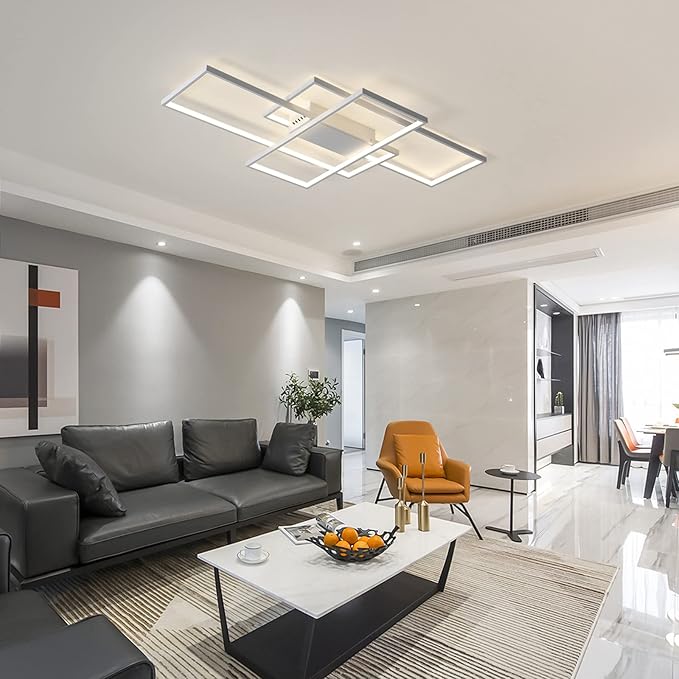 GEADI Dimmable Ceiling Light, 41.3in Flush Mount Ceiling Lamp Remote Control Modern Chandelier, 68W Square White Acrylic Close to Ceiling Light Fixtures for Bedroom Living Room