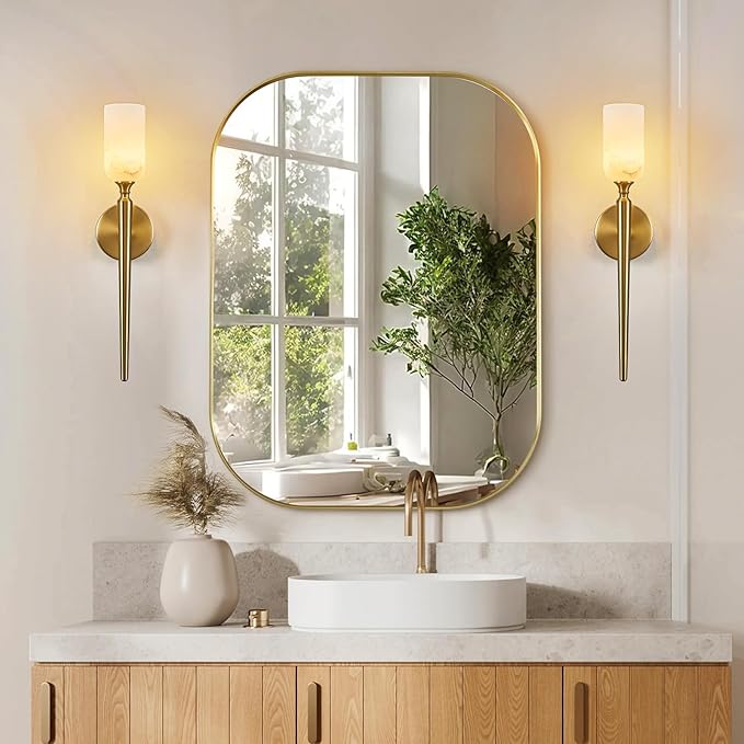 LMQNINE Natural Alabaster Wall Sconce Modern Gold Wall Sconces Set of Two Bathroom Sconce Wall Decor Antique Marble Sconces Wall Lighting for Bedroom Living Room Entryway Hallway Staircase