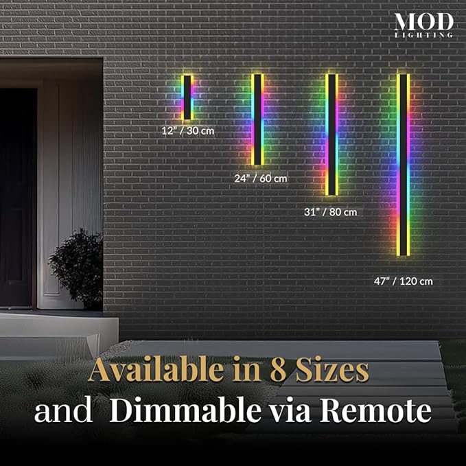 𝗠𝗢𝗗 𝗟𝗜𝗚𝗛𝗧𝗜𝗡𝗚 Haylen RGB | Waterproof Outdoor Wall Lights, Dimmable with Remote, 7 Colors and 358 Light Effects, Long Wall Sconce, Modern Linear Exterior Light Fixture, 1-Pack (RGB | 31")