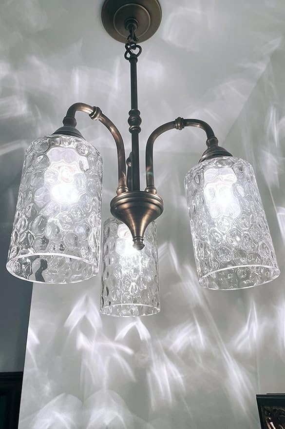 3 Pack Clear Hammered Glass Lamp Shade Replacement, 1-5/8 Inch Fitter, 6-1/16" Tall, Water Ripple Cylinder Glass Lighting Fixture Lampshade Globe Cover for Chandelier Pendant Light Wall Sconce