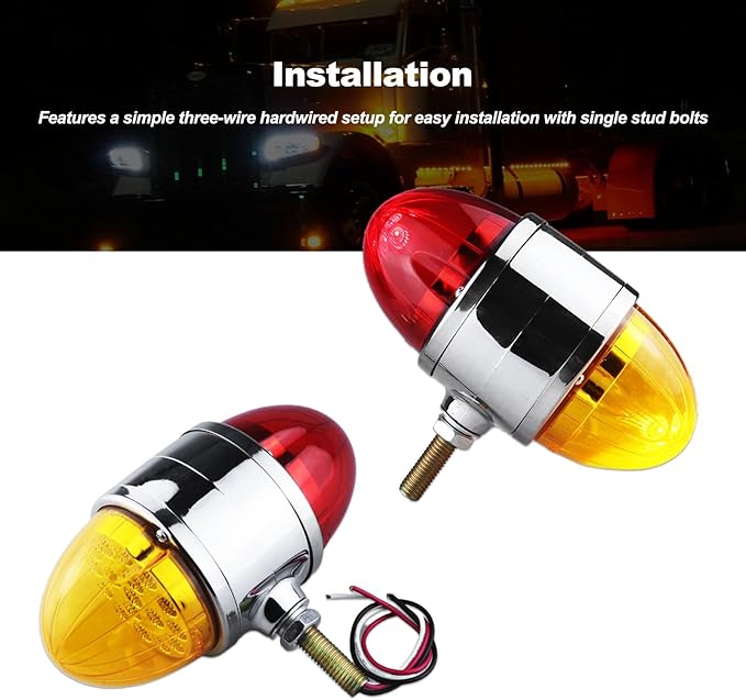 Dual Face Watermelon Turn Signal Lights for Semi Truck Amber Red DOT Approved Revolution 34 LEDs Chrome Auxiliary for Freightliner Peterbilt Kenworth Mack Western Star