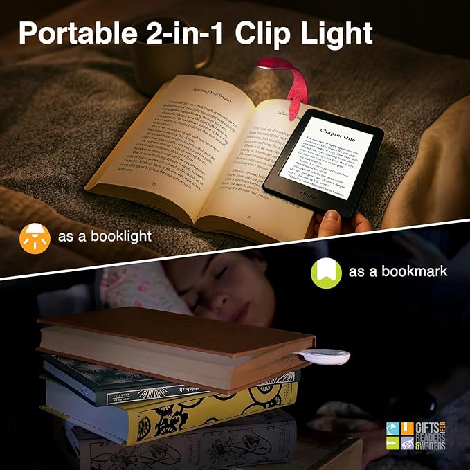 Gifts for Readers & Writers Bookmark Reading Light Cherries -2in1 Clip On Bookmark Mini Book Light for Reading in Bed, Battery Operated Travel LED Book Lights, Flexible 8 Lumen Lights for Books