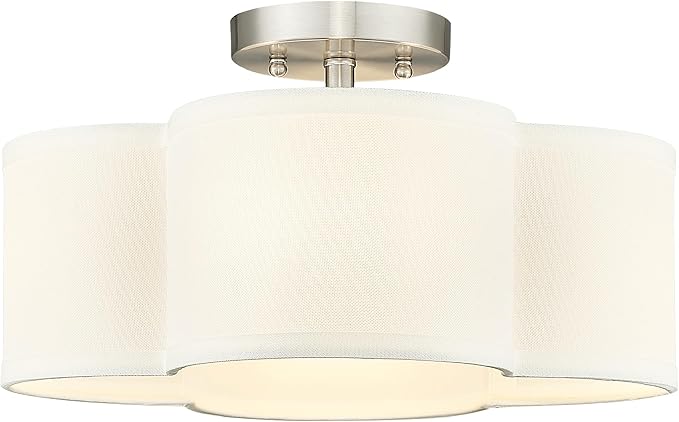 Semi Flush Mount 4-Light 14Inch Ceiling Lights with Fabric Shade in Quatrefoil Shape, Brushed Nickel for Nursery, Hallway, Bedroom, Kitchen - AD-22007-4SF-SN