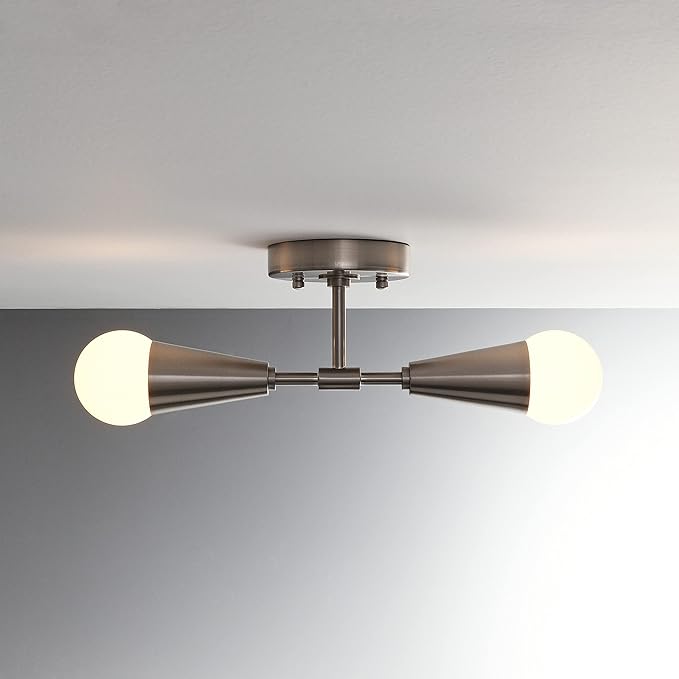 BRIGHTTIA Vicky 2 Light Cone Socket Wall Sconce - Mid Century Modern Fixture for Wall & Ceiling - Minimalist Edison Lamp for Hallway and Bathroom Vanity - Brushed Nickel (BW0027-2N)