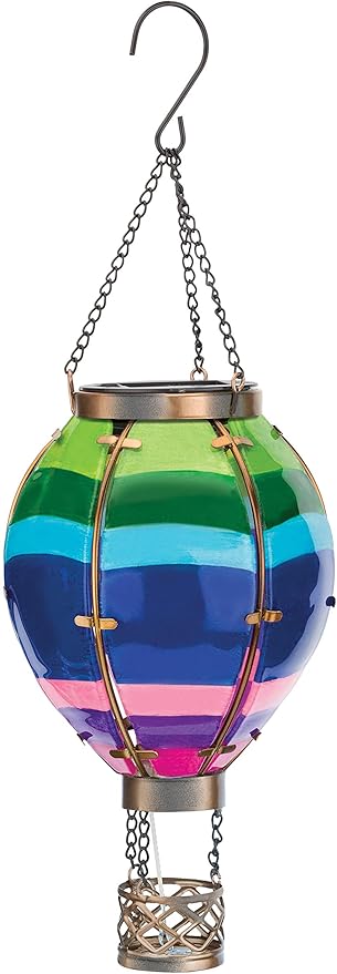 Regal Art & Gift Hot Air Balloon Solar Lantern – Hanging Solar-Powered LED Lights, Waterproof Portable Decorative Outdoor Lamp Made of Metal & Glass for Garden, Patios & Pathway – Stripe (Small)