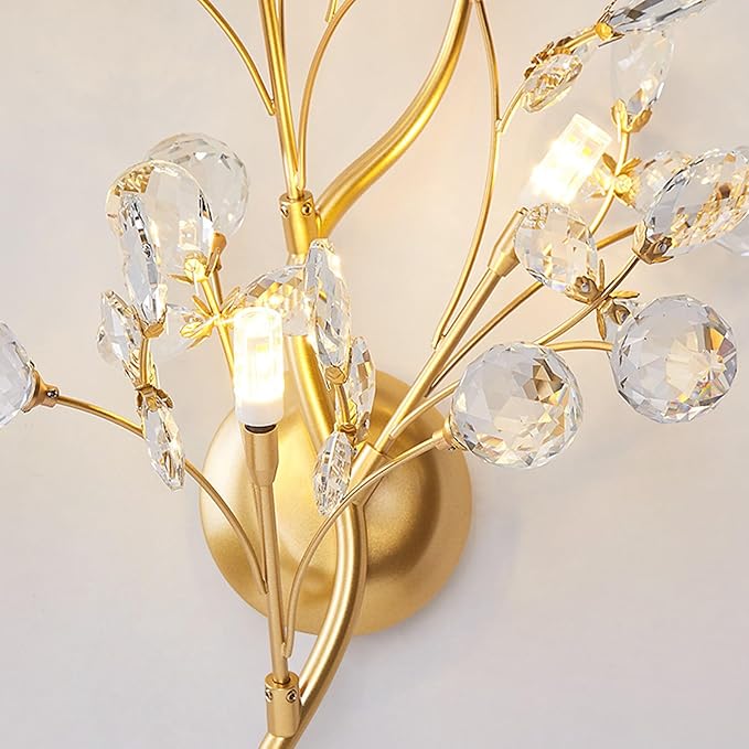 Modern Crystal Wall sconces 3 Light Flower Moulding Wall Light Fixtures Vintage French Wall Lamp Fixtures for Bedroom Living Room Corridor Restaurant Gold B8800 (3 Light)