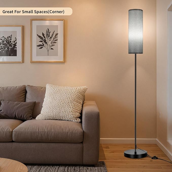 FRIDEKO HOME Floor Lamp with Grey Shade, Simple Design with Foot Pedal Switch, Small Tall Lamps for Living Room Bedroom Office, Corner Floor Stand Light with Black Pole Lamp (No Bulb/No Remote)
