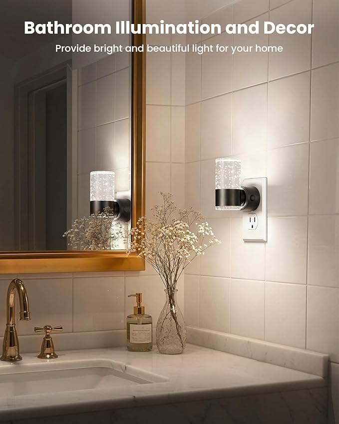 VOLISUN LED Night Lights Plug into Wall, Dimmable Night Light 3 CCT & 5 Brightness Levels, Acrylic Bubble Nightlight with Dusk to Dawn Sensor for Hallway, Bathroom, Stair, Nursery Black 4 Pack