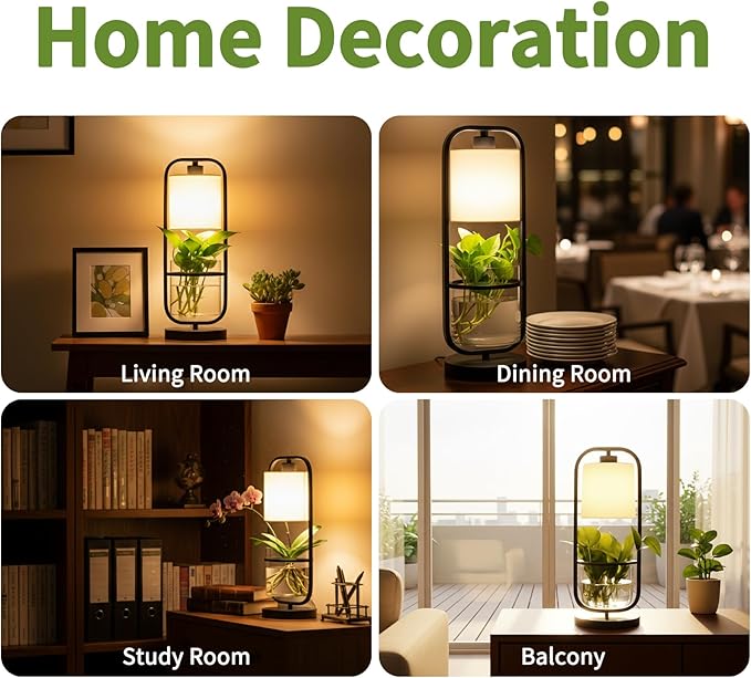 Hydroponic Planter Lamp with Grow Light, Modern Glass Light for Indoor Plants, LED Lamps, Home Office Decor, Gift for Plant Lovers (White)