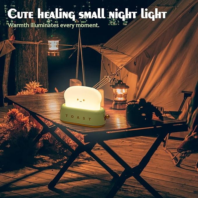 QANYI Desk Decor Toaster Lamp, Rechargeable Small Lamp with Smile Face Toast Bread Cute Toaster Shape Room Decor Night Light for Bedroom, Bedside, Living Room, Dining, Desk Decorations, Gift
