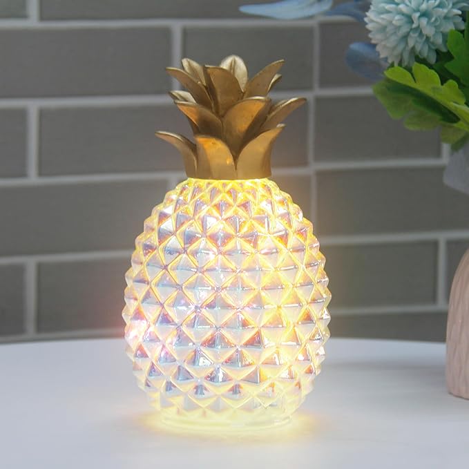 Mercury Glass Pineapple Lamp with Timer.Pineapple decortions Lights,Glass Table lamp,Battery Operated Led Night Light. Pineapple Decor for Kids Room,Bedroom,Home Decoration (Colorful Pineapple)