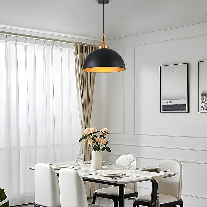 Industrial Black Large Pendant Light 15.74" Matte Finish Metal Light Fixture Farmhouse Hanging Light for Kitchen Island Dining Room Hallway