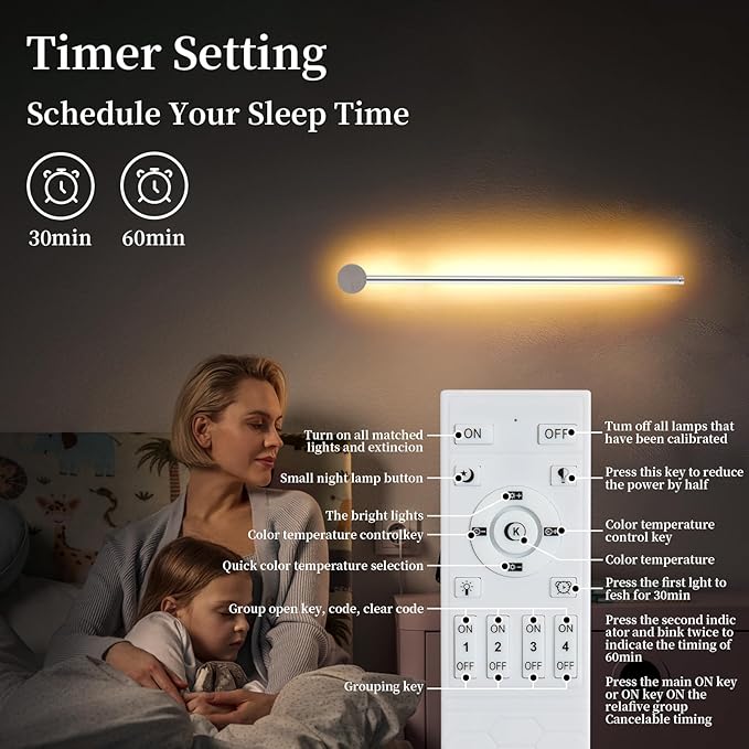 Modern LED Plug in Wall Sconces Set of Two,Chrome Dimmable 23.6" Wall Lighting,Bathroom Vanity Light Fixtures,Metal Wall Lamps with Memory Function for bathrooms,bedrooms,Living Rooms,Hallway