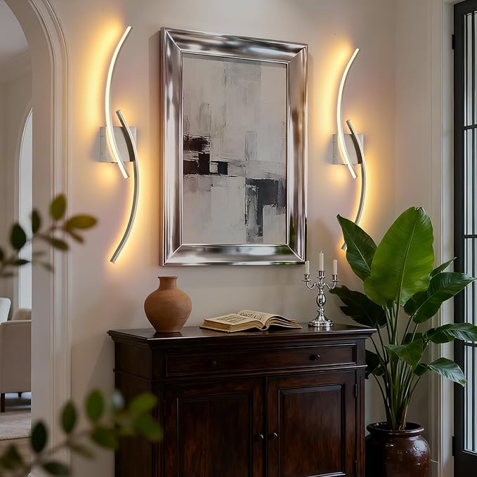 Battery Operated Wall Sconce Set of 2, 3000K-6000K LED Dimmable Battery Wall Sconces with Remote Control, USB Rechargeable 31.4" Brushed Nickel Wireless Wall Lights for Living Room, Bedroom