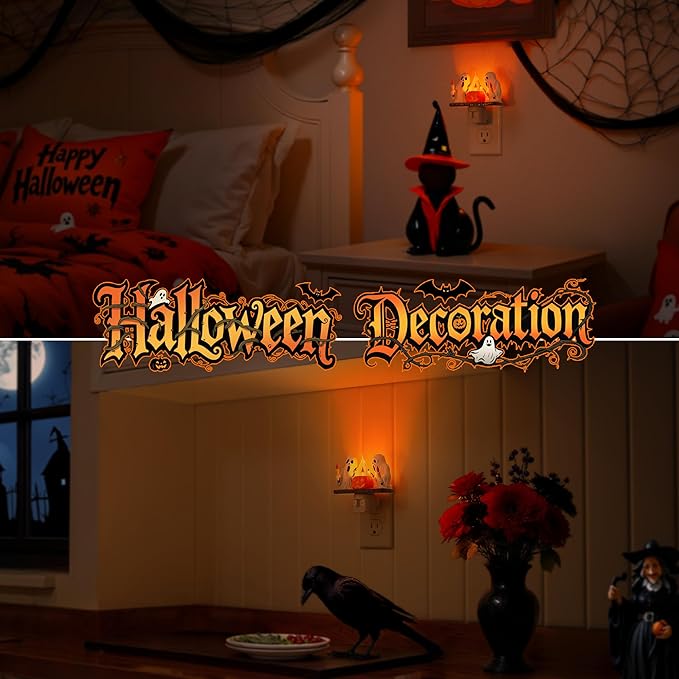 Briignite Halloween Night Light, Ghost Night Light Campfire Flickering [2 Pack], Halloween Decor Night Lights for Kids, Plug in Ghost Nightlight for Halloween Decorations Party Gift